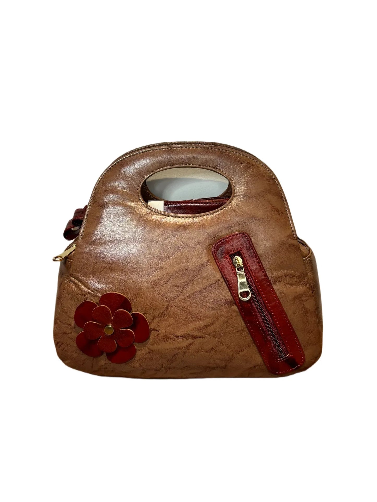Floral Accent Leather Handbag