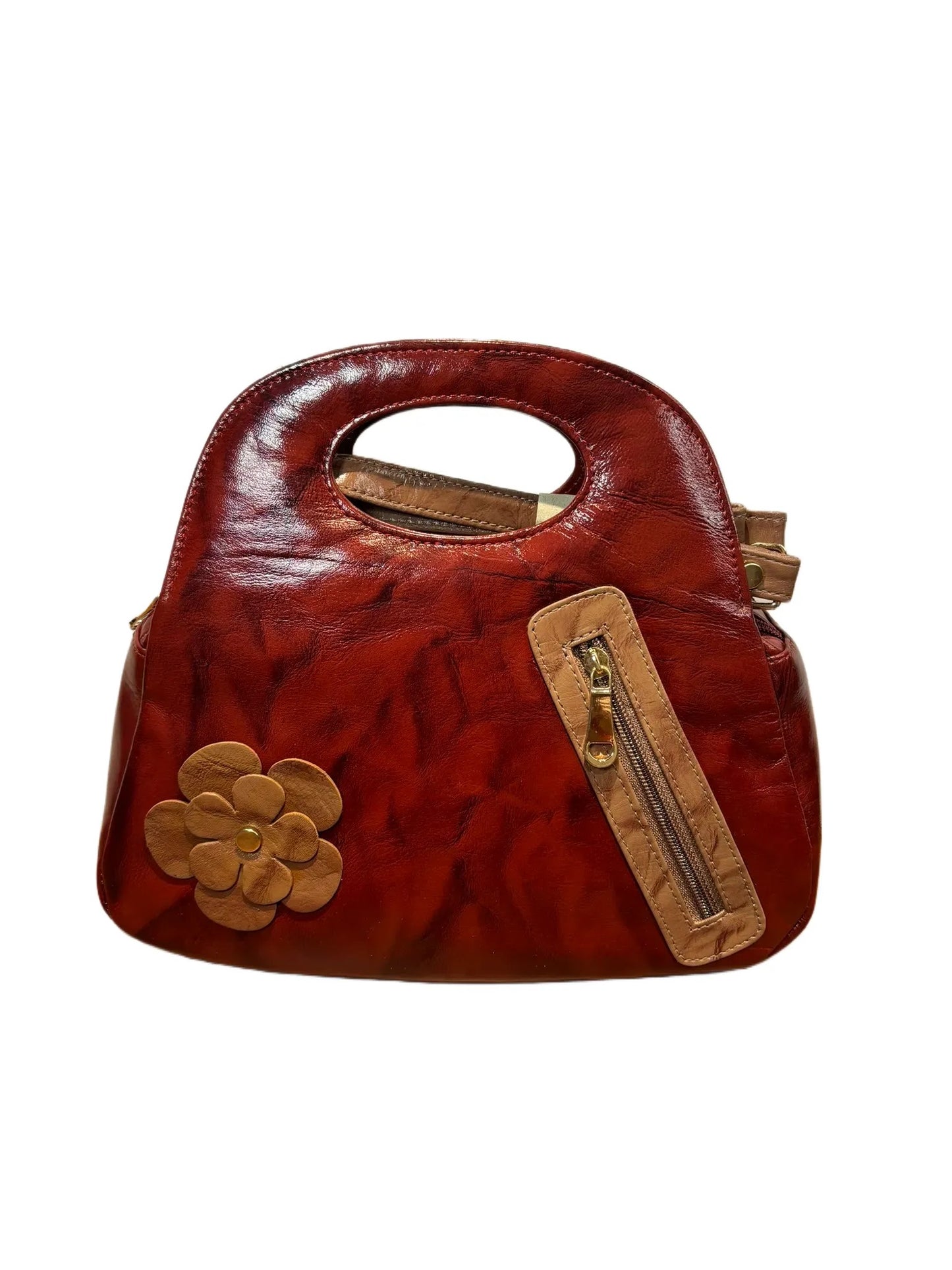 Floral Accent Leather Handbag