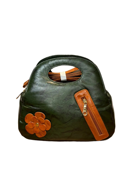 Floral Accent Leather Handbag